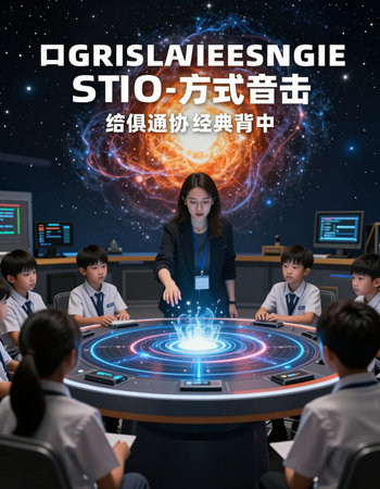 Teacher and students using a hologram of a nuclear power station