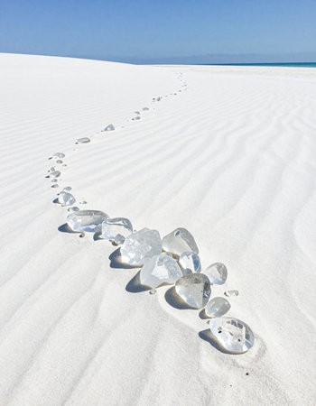crystal in the white sand of the beach