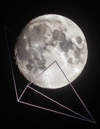 Full moon in the night sky with geometric shapes. 3D illustration.