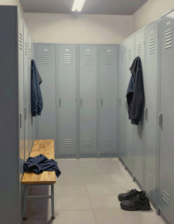 Locker room with lockers and a bench in the dressing room