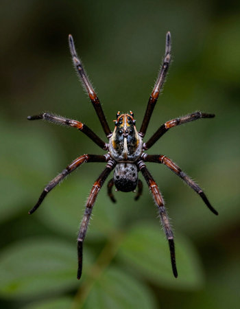 spider on green leaf in the forest, closeup of photo