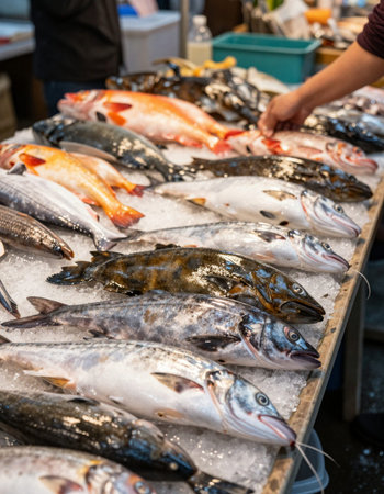 Fresh fish for sale at a fish market in Istanbul, Turkey.の写真素材