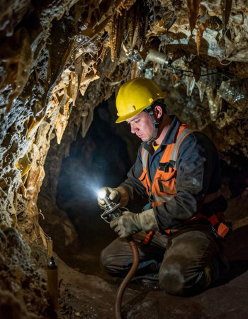 Worker working in a cave