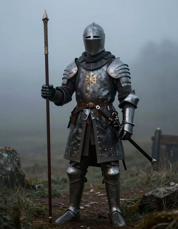Member of history club Golden Capricorn wears medieval costume as he participates in historical...