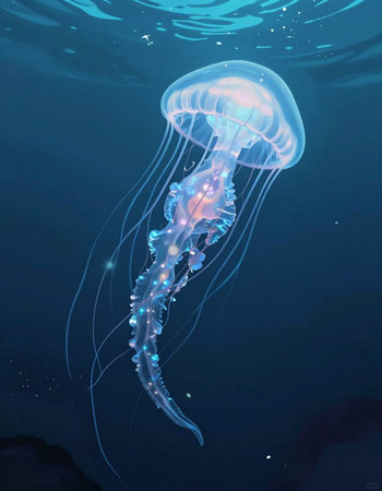 Jellyfish in the deep blue ocean. 3d illustration.