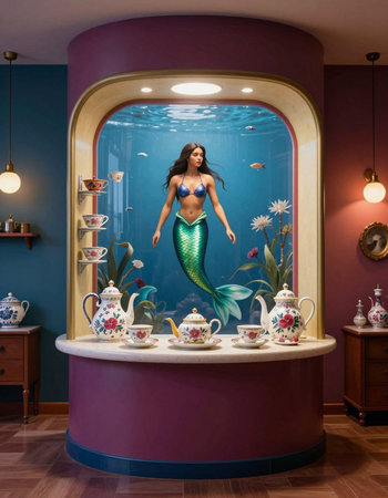 The beautiful mermaid in the aquarium.