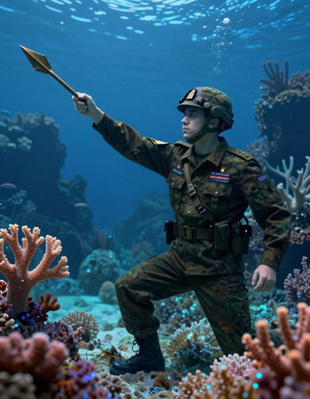 Unidentified marine officer in underwater world.
