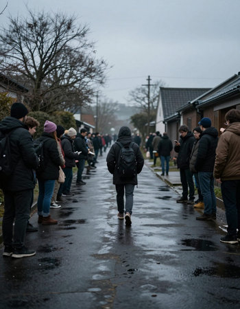 People walking on a rainy day in the street of the city.