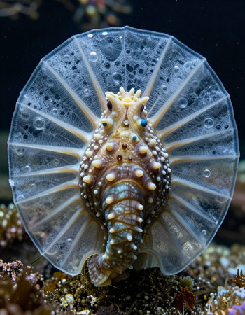 Close up of a sea snail in a coral reef in the Philippines