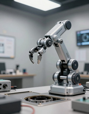 Robotic arm in a modern laboratory. Industrial robot working in a laboratory