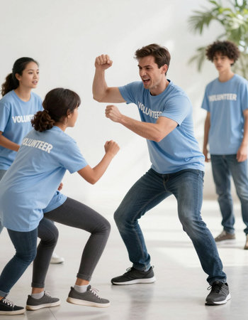 Diverse group of people practicing in a studio.