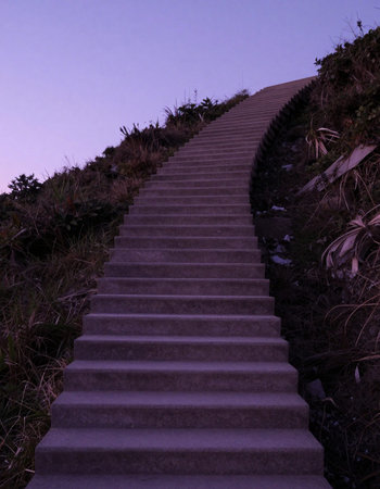 Staircase to the top of the mountain in the evening.