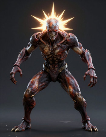 Halloween monster with a burning star on his body on a black background