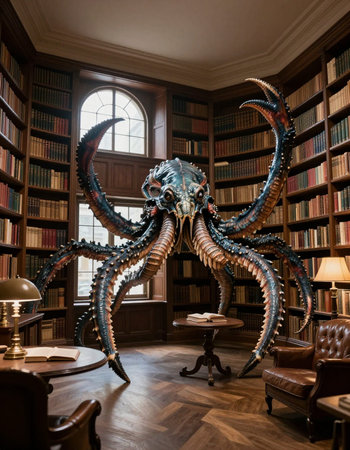 Giant octopus in the Library of London.