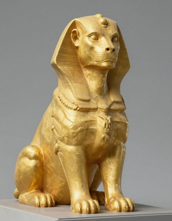 Golden Egyptian Sphinx Statue Isolated on a Grey Background - Egypt