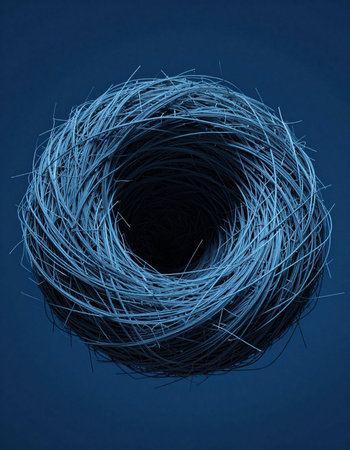 Blue wire spiral on dark blue background. 3d render illustration.