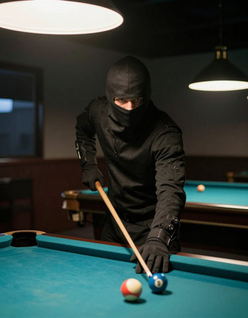 young pro billiard player finding best solution at billard or snooker pool sport  game
