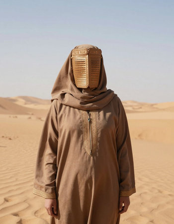 Hijab in the desert of Dubai, United Arab Emirates.