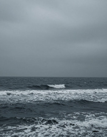 Stormy sea in cloudy day. Black and white photo. Toned.