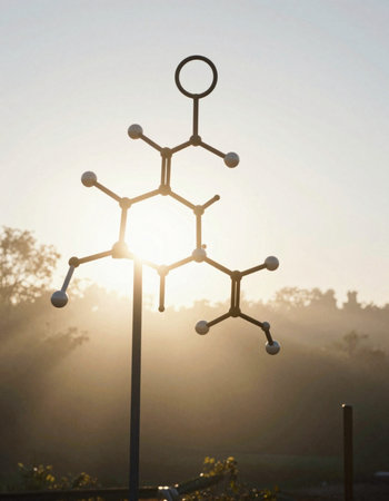 Molecular structure in the morning light with sunbeams.