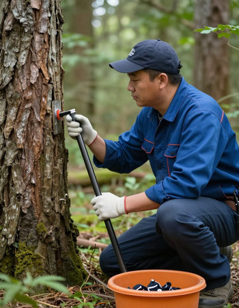 asian man working in the forest