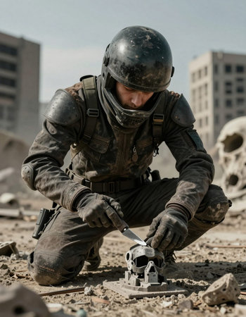 Soldier during historical reenactment of WWIIの写真素材