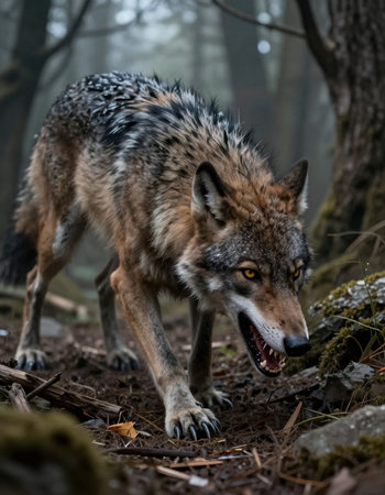 Grey wolf (Canis lupus) in the forest.の写真素材