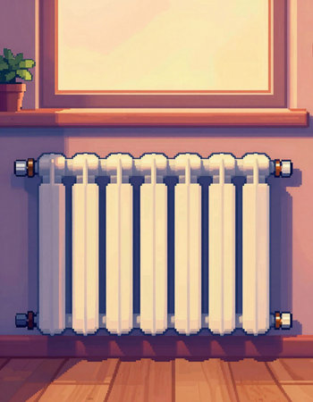 Illustration of a radiator in a room with a window in the background