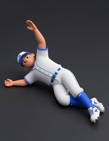 Baseball player lying down on the floor - 3D Illustration