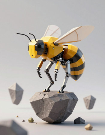 Bee on a rock. 3d illustration. 3d rendering.
