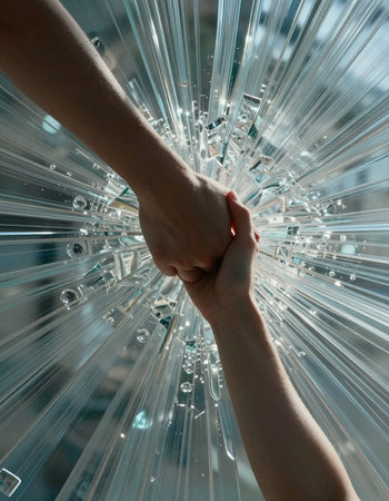 Man and woman holding hands on glass background, close-up.の写真素材