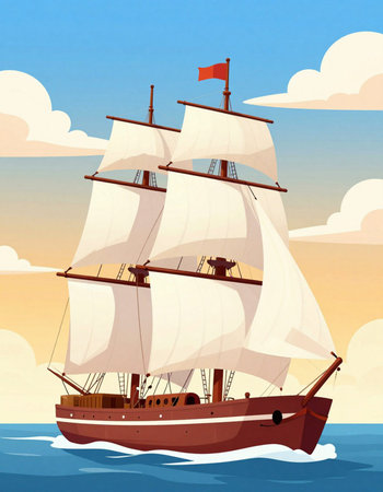 Sailing ship in the sea. Vector illustration of a sailing ship.の写真素材