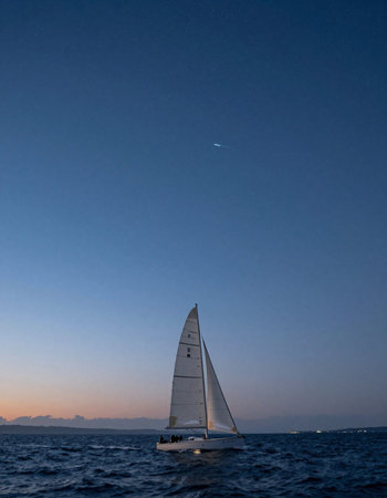 Sailing yacht at sunset in the Adriatic Sea, Croatia