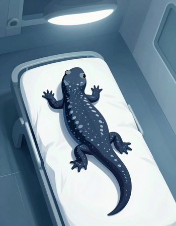 Lizard on the bed in the hospital. 3D rendering.の写真素材