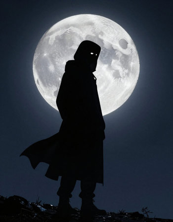 Silhouette of a man against the full moon