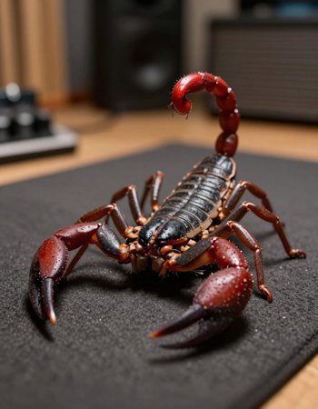 Scorpion on the black background. Close-up, macro