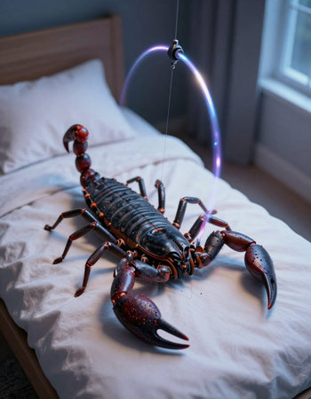 Scorpion on the bed in the room. The concept of protection of animals.の写真素材