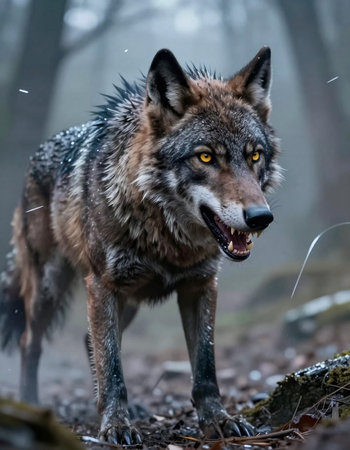 Grey wolf (Canis lupus) in the forest.