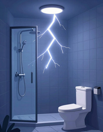 bathroom with a shower and lighting in blue tones, 3d render