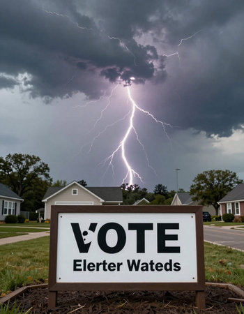Lightning in front of house with stormy sky