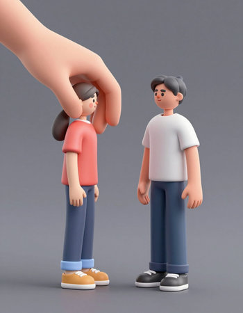 3d illustration of a man and woman standing in front of each otherの写真素材
