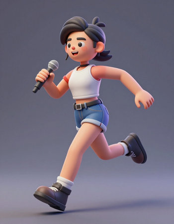 Karaoke - 3D Illustration of a cartoon character with a microphone