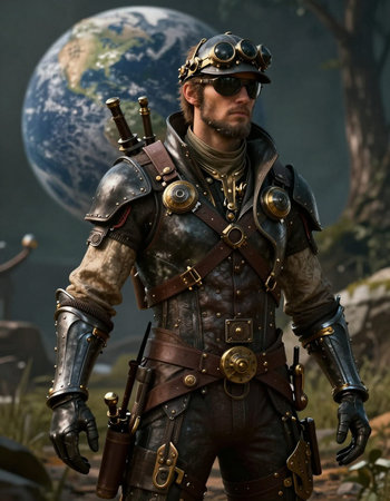 Portrait of a medieval knight in armor and helmet. Fantasy world.