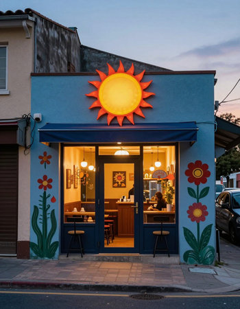 Sunset at a coffee shop in the historic center of San Francisco
