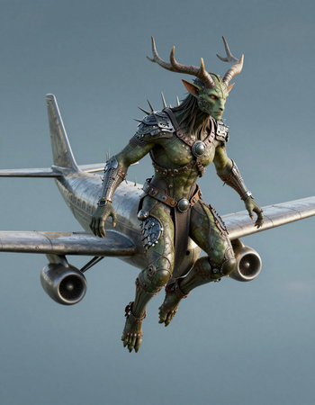 Statue of the mythical alien on an airplane.
