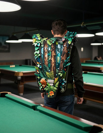Young man playing billiard in a pub or billiard club.