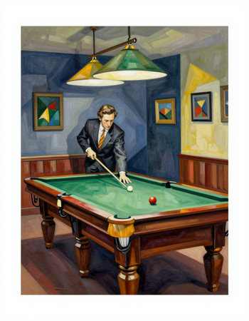 Man playing billiards in a billiard room. Illustration.