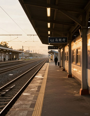 Railway station in the early morning light, Kyoto, Japan.