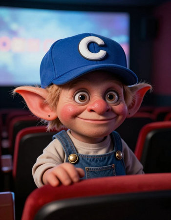 Portrait of a little boy in a blue cap in the cinema