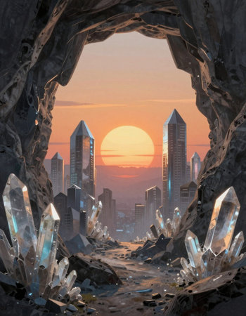 Skyscrapers and sunrise. 3D renderingの写真素材